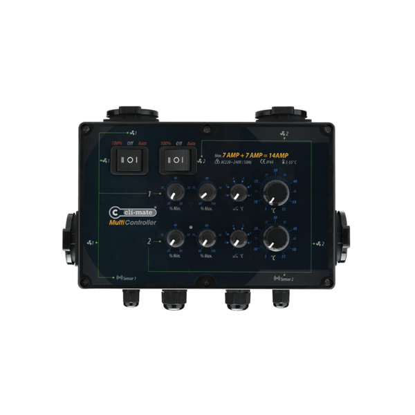 Multi controller 2 ambienti velocità minima/massima e isteresi 2x7A